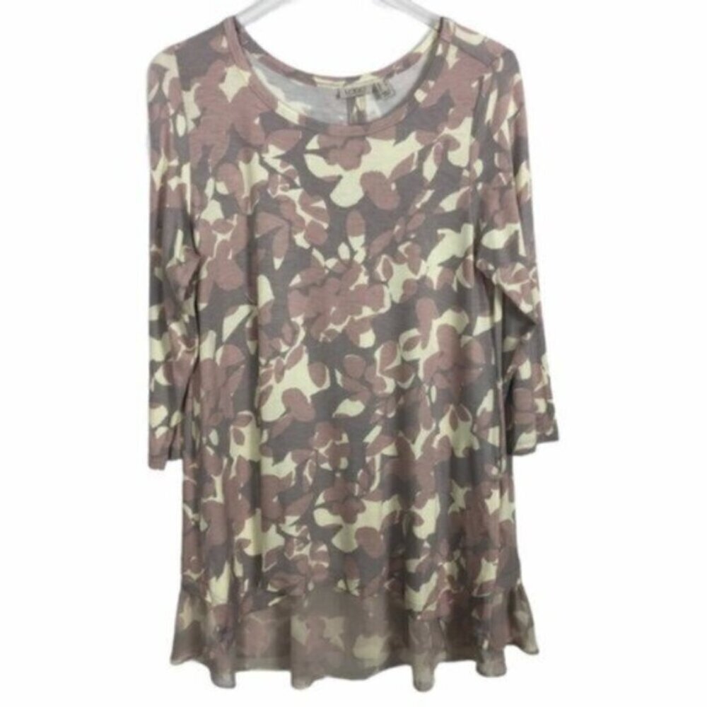 Lori Goldstein by Logo |  Long Sleeves Floral Print Hi Low Tunic Top Size Medium